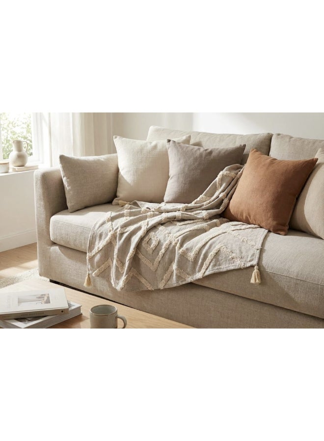 Ambrosia 130 x 160 cm 400GSM Pastel Cotton Throw Beige Blanket, Premium Tufted Geometric Boho Decorative Cover with Tassels for Sofa Couch and Bed Runner - Image 5
